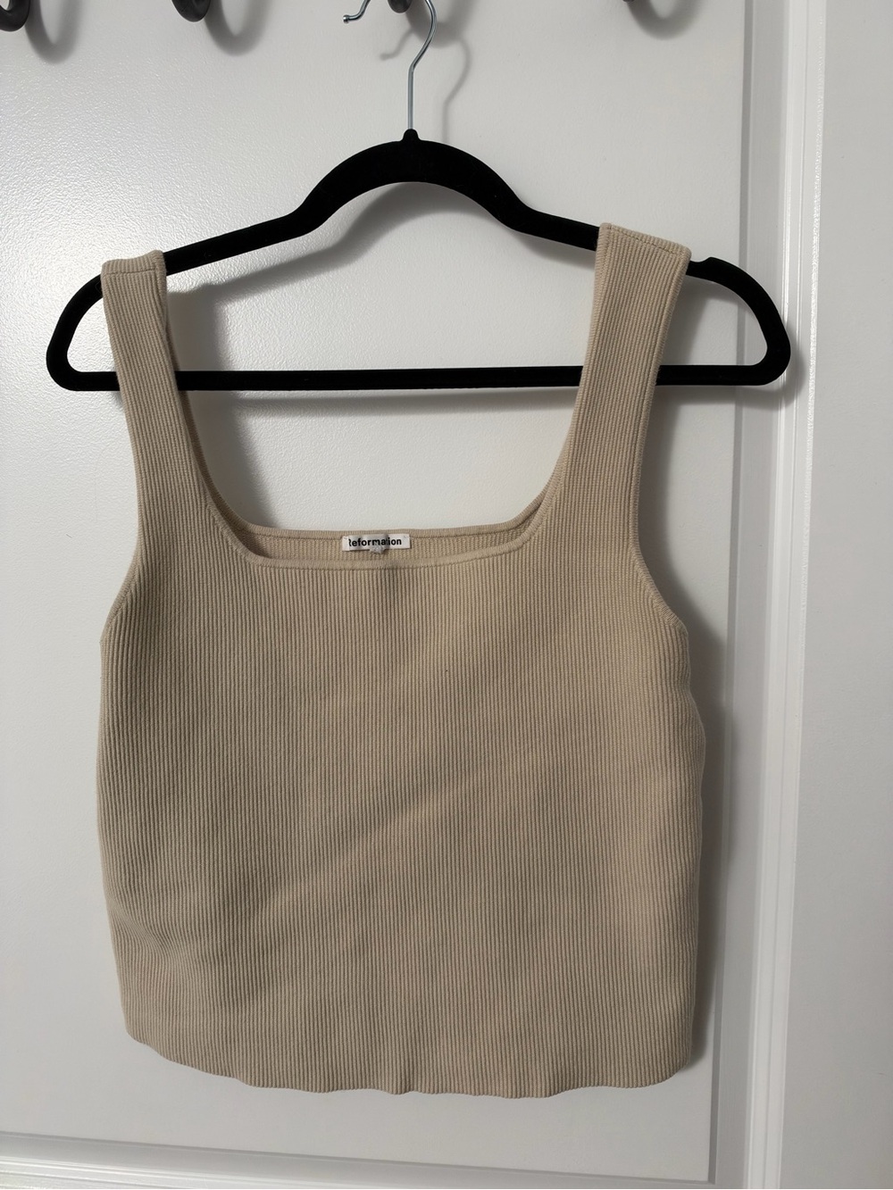 Reformation Beige Ribbed Square-Neck Tank